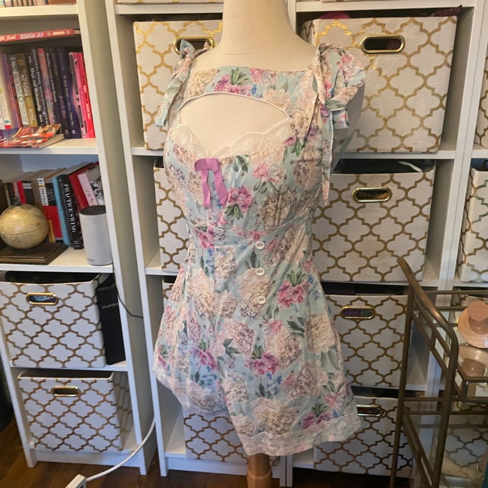 Kitten D' Amour Women's Floral Print Short Romper Blue/Pink Size small - Picture 3 of 10